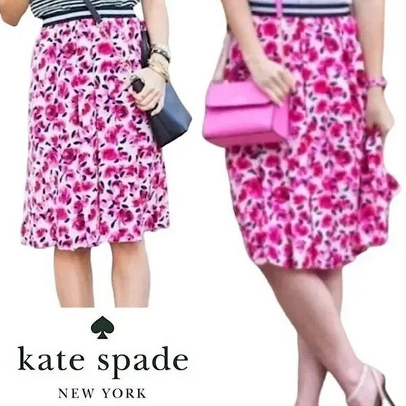 Kate Spade ♠️ | Midi Skirt The Rules Womens Size 0 XS 100% Silk Pink Floral Rose - Picture 1 of 10